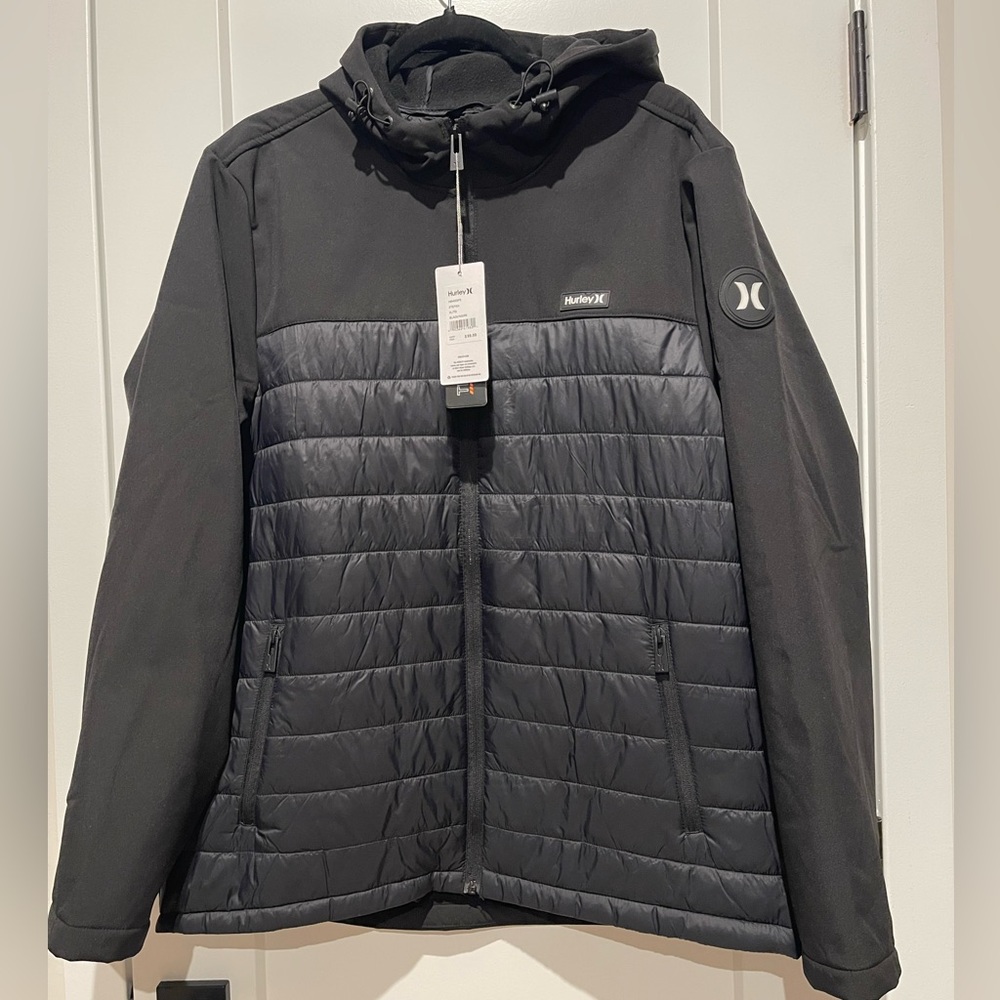 New Hurley Men's Black Puffer Jacket